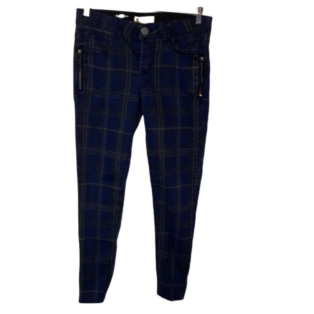 Democracy Blue Plaid Ankle Cropped Jeans. Size 8. Elastic Waist AB Solution.
